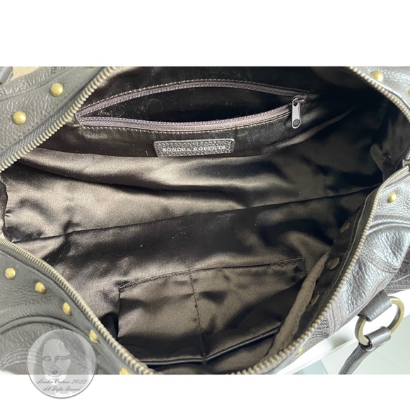 Sondra Roberts Bag Satchel Brown Leather Floral Embossed Studs - Picture 9 of 10